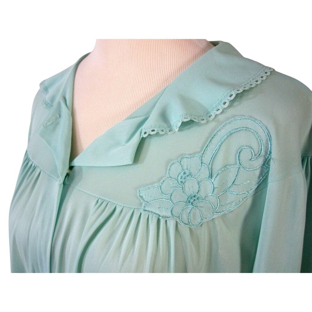 Lorraine Size Medium Button Front Robe Green Nylo… - image 5